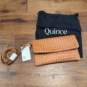 Quince Italian Leather Handwoven Convertible Clutch Cognac